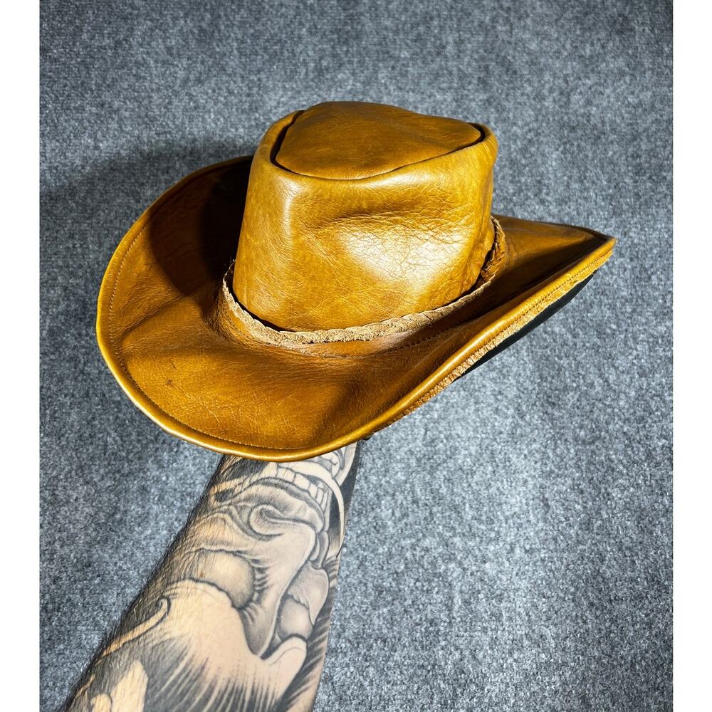 Vintage Genuine Leather Cowboy Hat 2XL Brown Western Outback Hat